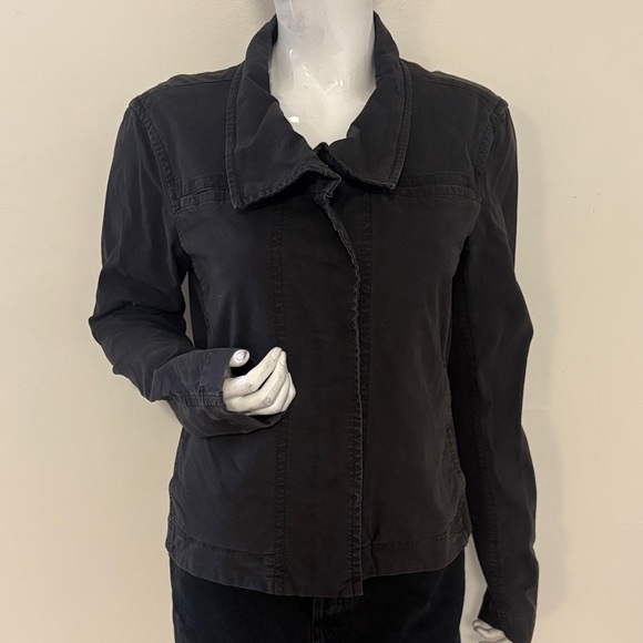 James Perse Jackets & Blazers - James Perse Women’s Cotton Cropped Moto Zip-up Utility Jacket in Washed Black